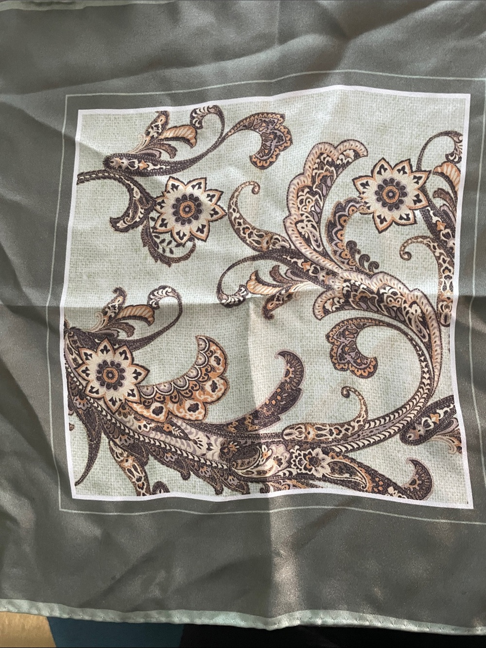 Silk-Feel Paisley pocket Square - Sage Green by